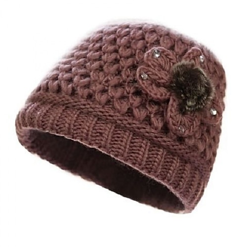 

Women's Hat Beanie / Slouchy Black Purple Wine Outdoor Street Dailywear Flower Knit Pure Color Comfort Warm Breathable