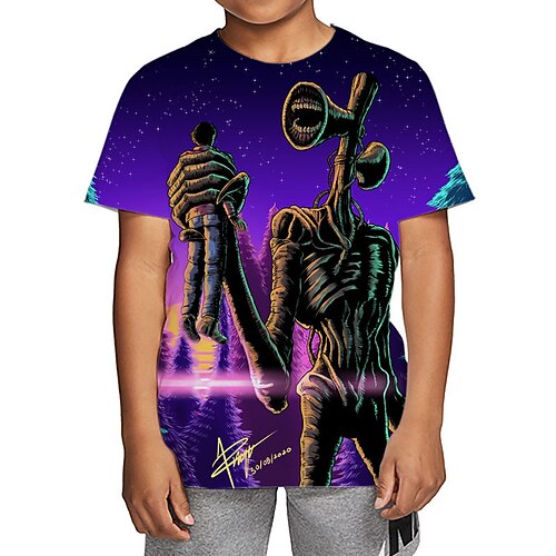 

Kids Boys T shirt Tee Short Sleeve 3D Print Graphic Crewneck Purple Children Tops Fall Winter Cool Outdoor Daily Regular Fit 4-12 Years