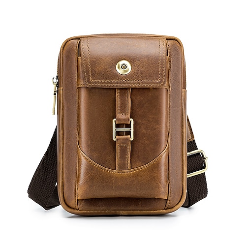 

Men's Unisex Leather Bags Bum Bag Fanny Pack Crossbody Bag Zipper Solid Color Vintage Outdoor Daily Brown