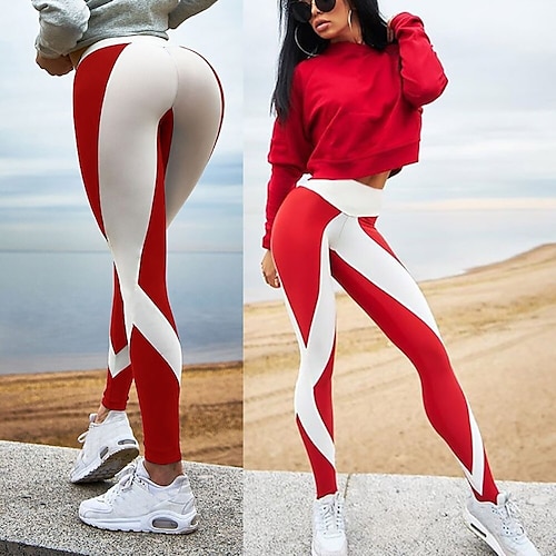 Women's Yoga Pants Tummy Control Butt Lift High Waist Yoga Fitness Gym  Workout Cropped Leggings Color Block Dark Pink Red / White Black Sports  Activewear High Elasticity 21Grams 2024 - $23.99