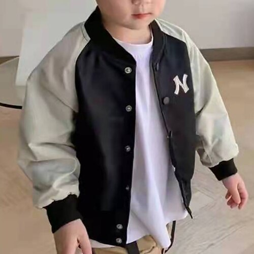 

Kids Boys Jacket Outerwear Letter Long Sleeve Coat Daily Active Cool Green White Winter Fall 3-10 Years