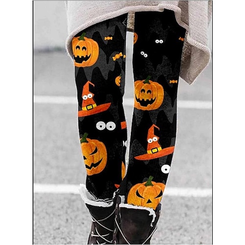 

Women's Tights Leggings Print Pumpkin Snowflake Reindeer Tummy Control Butt Lift Full Length Halloween Weekend Fashion Tights Skinny Stripe deer Mid Waist Micro-elastic