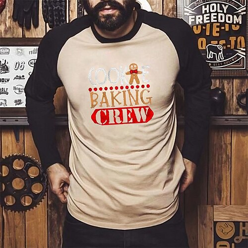 

Men's T shirt Tee Graphic Letter Crew Neck Khaki Print Street Sports Long Sleeve Patchwork Print Clothing Apparel Fashion Designer Casual Comfortable