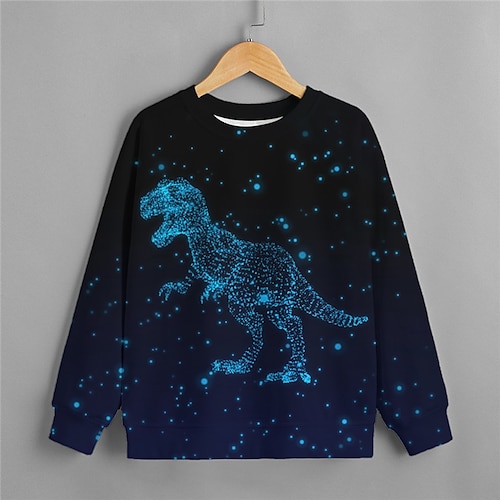 

Børn Drenge Sweatshirt Dyr udendørs 3D-udskrivning Langærmet Crewneck Aktiv 3-12 år Vinter Navyblå