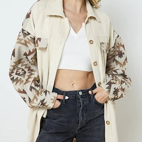 

Women's Casual Jacket Warm Comfortable Outdoor Daily Wear Going out Pocket Print Single Breasted Turndown Active Ordinary Modern Street Style Flower Regular Fit Outerwear Long Sleeve Winter Fall White