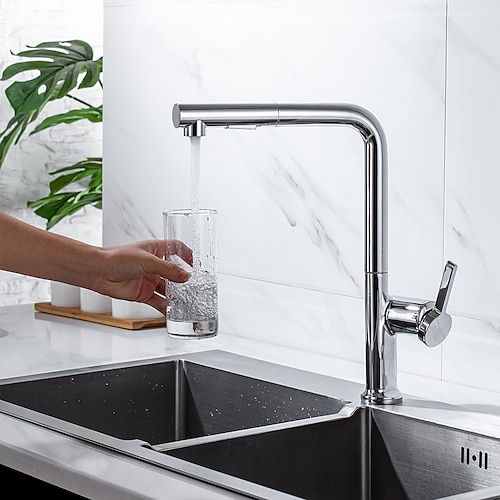 

Kitchen Faucet with Pull-out Spra,Single Handle One Hole Chrome / Nickel Brushed / Electroplated Pull-out / Pull-down / Standard Spout Centerset Modern Contemporary Kitchen Taps