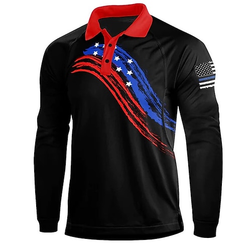 

Men's Collar Polo Shirt Golf Shirt National Flag Turndown Black 3D Print Outdoor Street Long Sleeve Button-Down Print Clothing Apparel Fashion Designer Casual Breathable