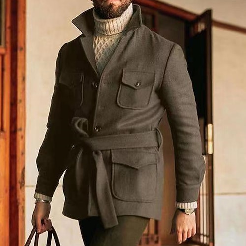 

Men's Winter Coat Peacoat Coat Short Coat Business Casual Winter Fall Polyester Windproof Warm Outerwear Clothing Apparel Classic & Timeless Casual non-printing Pure Color Pocket Stand Collar Single