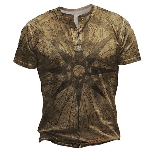 

Men's T shirt Tee Henley Shirt Tee Graphic Machine Henley Brown Short Sleeve 3D Print Plus Size Outdoor Daily Button-Down Print Tops Basic Designer Casual Classic / Summer / Summer / Sports