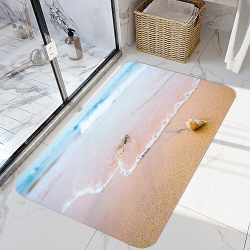 

Blue Sky Waves And Beach Series Digital Printing Floor Mat Modern Bath Mats Nonwoven / Memory Foam Novelty Bathroom