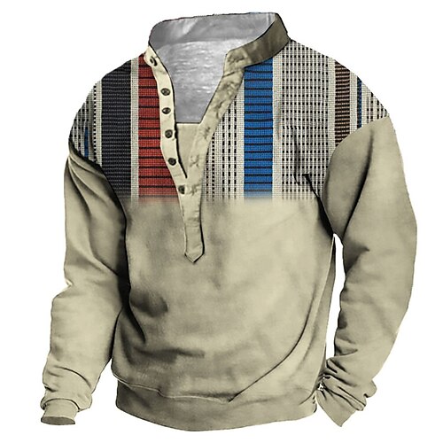 

Men's Unisex Sweatshirt Pullover Button Up Hoodie Khaki Standing Collar Color Block Graphic Prints Print Casual Daily Sports 3D Print Streetwear Designer Casual Spring & Fall Clothing Apparel Hoodies