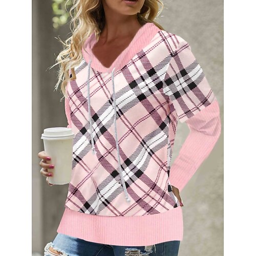 

Women's Pullover Hoodie Sweatshirt Pullover Plaid Checkered Print Daily Weekend 3D Print Active Streetwear Clothing Apparel Hoodies Sweatshirts Pink