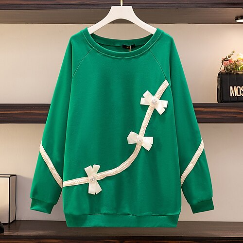 

Women's Plus Size Tops Pullover Sweatshirt Hoodie Sweatshirt Color Block Bow Long Sleeve Round Neck Streetwear Casual Daily Vacation Cotton Fall Winter Green Black