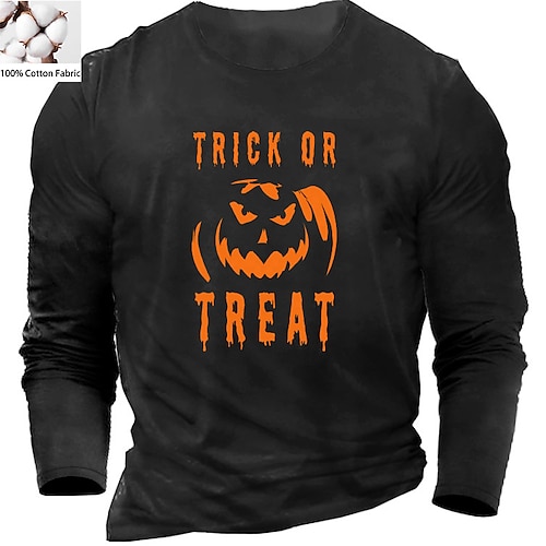 

Men's Unisex T shirt Tee Letter Pumpkin Crew Neck Green Black Gray Navy Blue Long Sleeve Hot Stamping Outdoor Street Print Tops Cotton Basic Sports Designer Simple