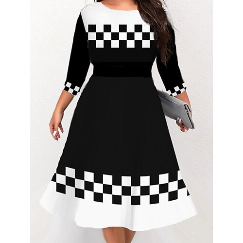 

women's dress mid length floral pattern print dress spring summer round neck large size casual modern