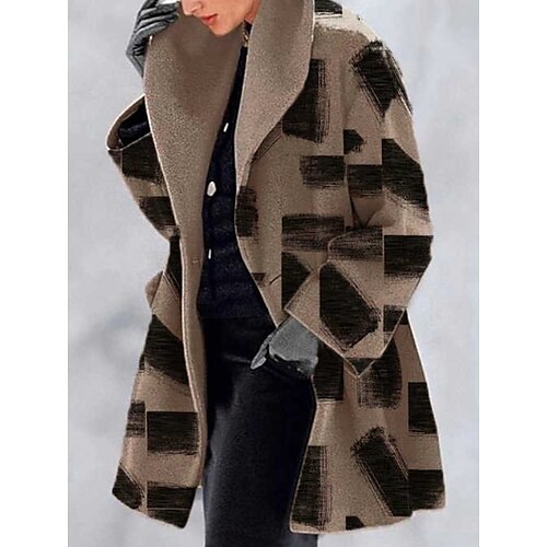 

Women's Winter Jacket Winter Coat Casual Jacket Warm Street Casual Daily Casual Daily Pocket Open Front Turndown Casual Street Style Geometric Regular Fit Outerwear Long Sleeve Winter Fall Brown S M