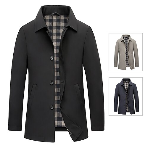 

Men's Casual Jacket Winter Jacket Casual Daily Spring Fall Regular Coat Regular Fit Windproof Warm Jacket Long Sleeve Solid Color Slim Fit Black Khaki Navy Blue