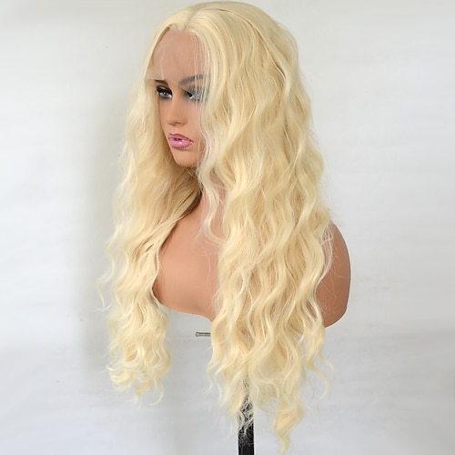 

Blonde Synthetic Lace Front Curly Wig Heat Resistant Fiber Natural Hairline Cosplay For Women