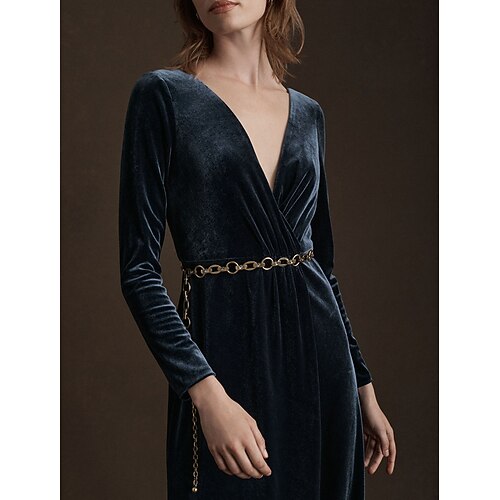 

A-Line Evening Gown Elegant Dress Formal Floor Length Long Sleeve V Neck Velvet with Ruched Pure Color 2022