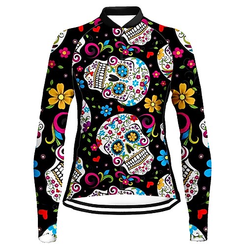 

21Grams Women's Cycling Jersey Long Sleeve Bike Top with 3 Rear Pockets Mountain Bike MTB Road Bike Cycling Breathable Quick Dry Moisture Wicking Reflective Strips Black Skull Polyester Spandex Sports