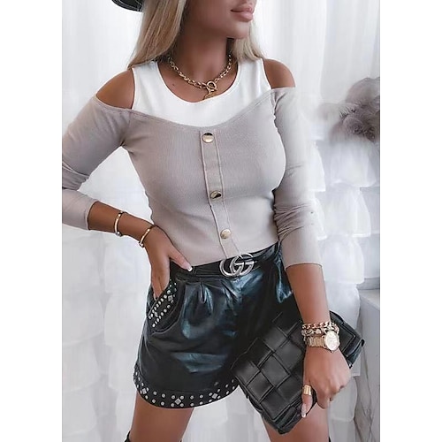 

2022 cross-border autumn and winter new amazon independent station european and american women's clothing contrast color pit strip long-sleeved off-the-shoulder top