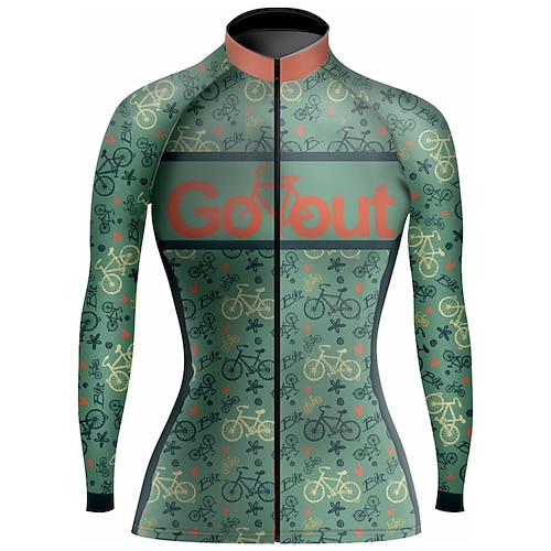 

21Grams Women's Cycling Jersey Long Sleeve Bike Top with 3 Rear Pockets Mountain Bike MTB Road Bike Cycling Quick Dry Moisture Wicking Green Cat Spandex Sports Clothing Apparel / Stretchy