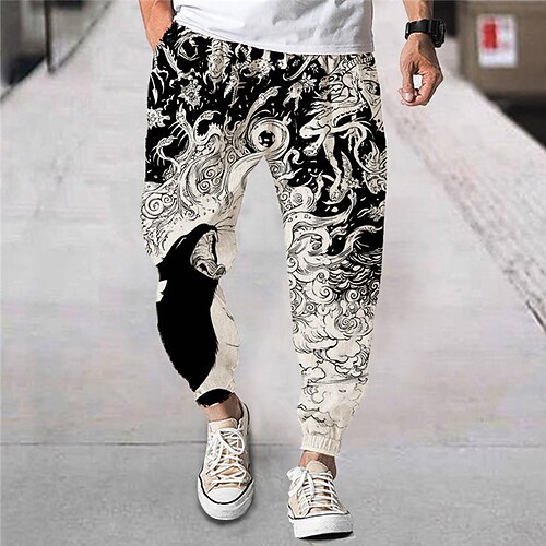 

Men's Joggers Trousers Beach Pants Drawstring Elastic Waist 3D Print Cartoon Graphic Prints Comfort Breathable Sports Outdoor Casual Daily Streetwear Designer Black Micro-elastic / Elasticity