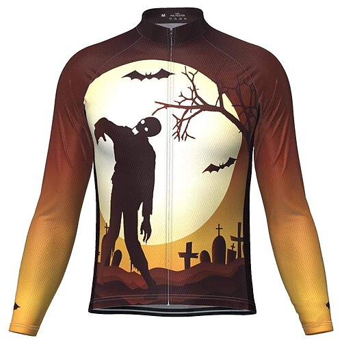 

21Grams Men's Cycling Jersey Long Sleeve Bike Top with 3 Rear Pockets Mountain Bike MTB Road Bike Cycling Breathable Quick Dry Moisture Wicking Reflective Strips Orange Graphic Halloween Polyester