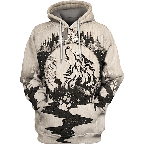 

Men's Unisex Pullover Hoodie Sweatshirt Khaki Hooded Wolf Graphic Prints Print Daily Sports 3D Print Streetwear Designer Casual Spring & Fall Clothing Apparel General Hoodies Sweatshirts Long Sleeve