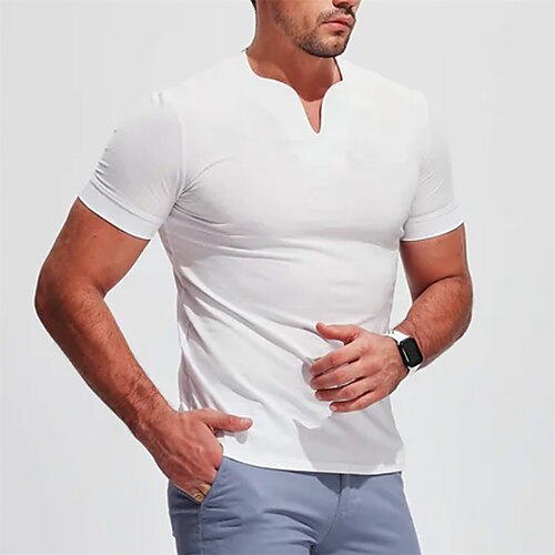 

Men's T shirt Tee Solid Colored V Neck White Street Daily Short Sleeve Clothing Apparel Fashion Designer Casual Comfortable / Summer / Summer / Sports