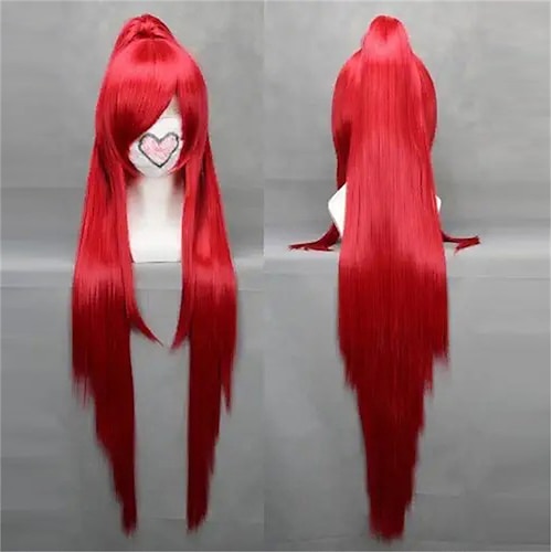 

Puella Magi Madoka Magica Women Long Straight Red Bangs Wig with a Clip On Pigtail for Anime Kyouko Sakura/Sakura Kyko Party Cosplay Synthetic Hair Wigs