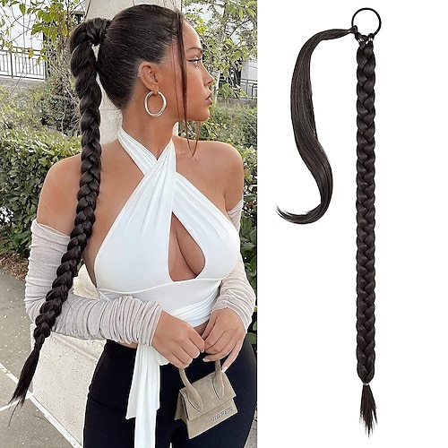 

1PC Women's Girls' Headbands Wigs Hair Miya Ponytail Extension 26 inch Long Clip in Wrap Around Straight Pony Tail Hairpiece for Women Wig Braid Synthetic Clip On Faux Piece Black Brown