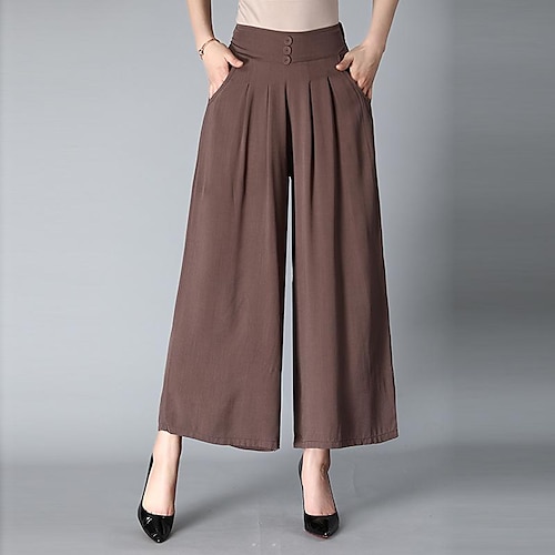 

Women's Wide Leg Pants Trousers Cotton Blend claret Big red Dark Green Mid Waist Fashion Casual Office Daily Baggy Micro-elastic Full Length Comfort Plain XL 2XL 3XL / Loose Fit