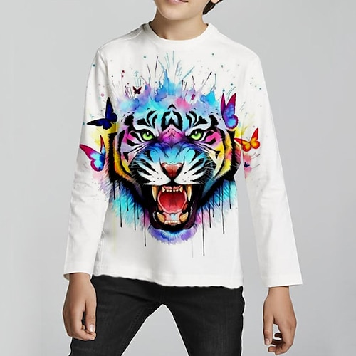 

Kids Boys Sweatshirt Animal Outdoor 3D Print Long Sleeve Crewneck Fashion 3-12 Years Winter White