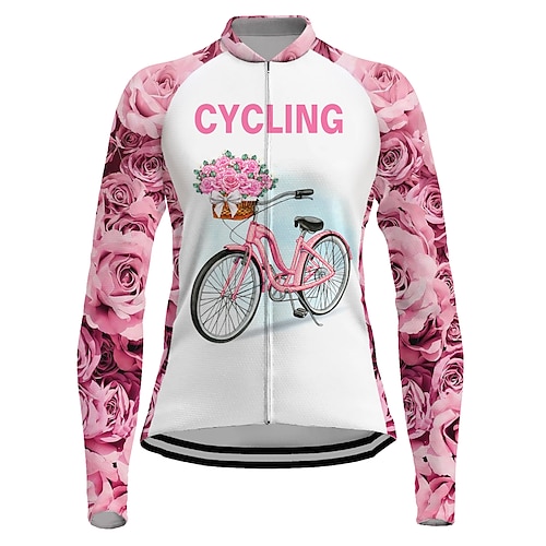 

21Grams Women's Cycling Jersey Long Sleeve Bike Top with 3 Rear Pockets Mountain Bike MTB Road Bike Cycling Breathable Quick Dry Moisture Wicking Reflective Strips White Floral Botanical Polyester