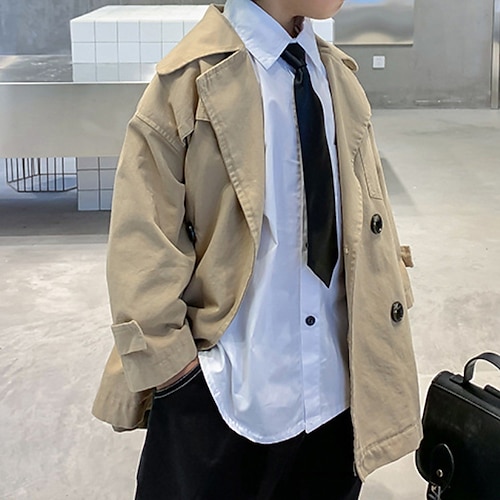 

Kids Boys Coat Outerwear Plain Long Sleeve Coat Daily Cotton Active Cool Green khaki Winter Fall 3-12 Years