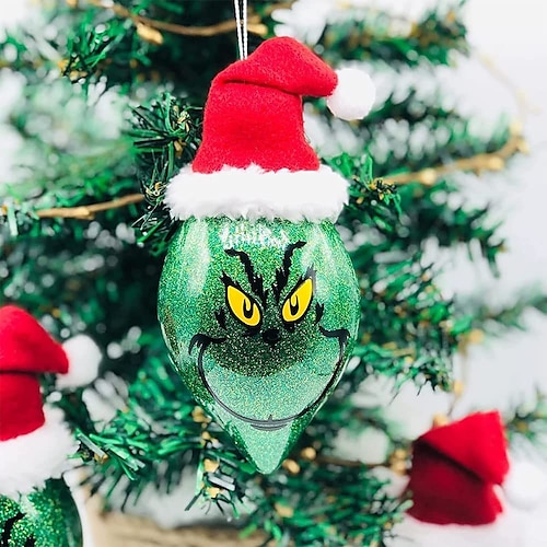 

Grinch with Santa Hat Friendship Ornaments, Christmas Fillable Bulb Glitter Ornaments with Screw Caps String for Decorations, DIY Crafts, Christmas Tree Decor Stocking Stuffer (Green)