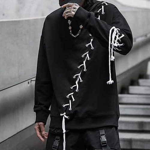 

Men's Sweatshirt Pullover Solid Color Lace up Holiday Going out Weekend non-printing Streetwear Casual Hip Hop Hoodies Sweatshirts Long Sleeve Black / Fall