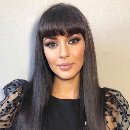 

Short Straight Hair Bob Wigs Brazilian Human Hair Wig with Bangs Remy Full Machine Made Wig for Women 8-16 Inches No Lace Bob Wigs
