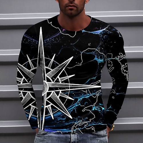 

Men's Unisex T shirt Tee Geometric Graphic Prints Crew Neck Blue 3D Print Outdoor Street Long Sleeve Print Clothing Apparel Basic Sports Designer Casual