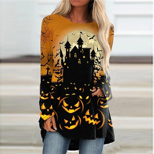 

Femme Robe t-shirt manche longue Hiver Automne Imprimer Potiron robe hiver robe automne 2022 Bleu Violet Orange S M L XL 2XL 3XL 4XL 5XL