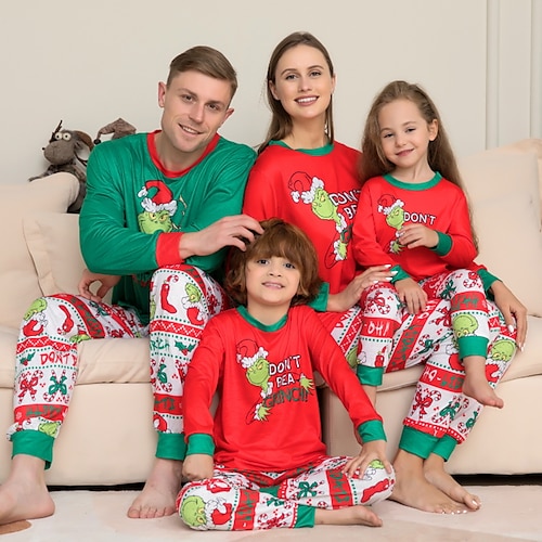 

Christmas Pajamas Family Set Ugly Elf Christmas pattern Home Red Long Sleeve Mom Dad and Me Daily Matching Outfits