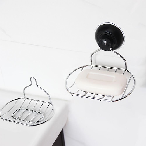 

Soap Dish Stainless Steel Suction Cup Bathroom Soap Drain Rack Free Punching Wall Hanging Household Storage Soap Box