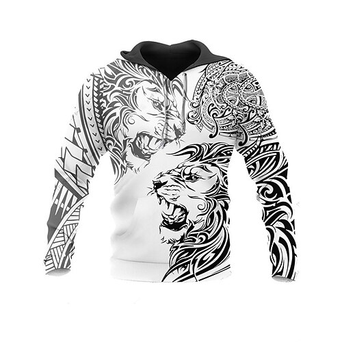 

Men's Unisex Pullover Hoodie Sweatshirt White Hooded Lion Graphic Prints Print Daily Sports 3D Print Streetwear Designer Casual Spring & Fall Clothing Apparel Hoodies Sweatshirts Long Sleeve