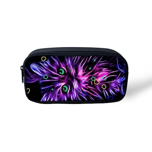 

Unisex Pencil Cases Polyester Zipper Cartoon Cat Floral Print Daily Office & Career Purple