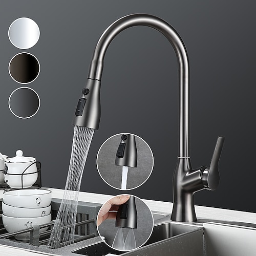 

Kitchen Faucet with Pull-out Spray,Single Handle One Hole Rotatable Electroplated Pull-out / Pull-down / Standard Spout / Tall / High Arc Centerset Modern Contemporary Style Kitchen Taps
