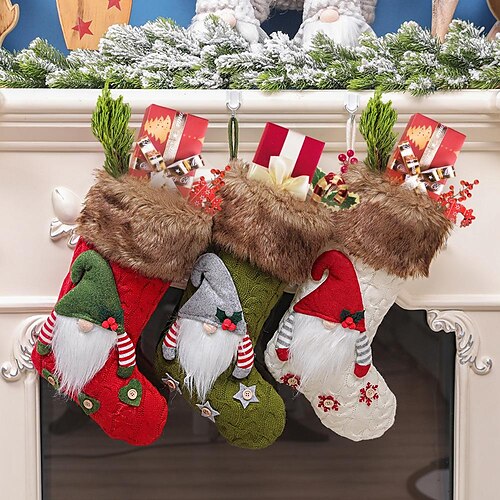 

Christmas Stock Red Velvet Xmas Stocking Reindeer Snowflake Rustic Socks Holders Ornament Luxury Gift Bags