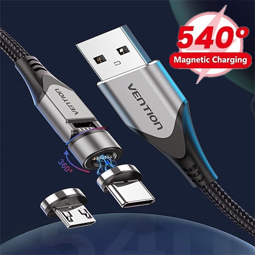 

1 Pack VENTION Multi Charging Cable 0.5m(1.5Ft) 3.3ft 5ft USB A to micro USB / USB C 3 A Charging Cable Fast Charging High Data Transfer Nylon Braided Durable Magnetic For Macbook Samsung Xiaomi