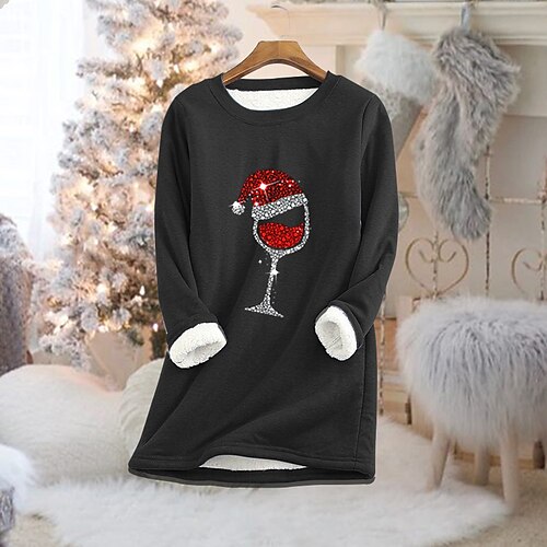 

Women's Sweatshirt Pullover Sherpa Fleece Teddy Blue Dark Blue Gray Christmas Round Neck Long Sleeve Fleece S M L XL 2XL 3XL