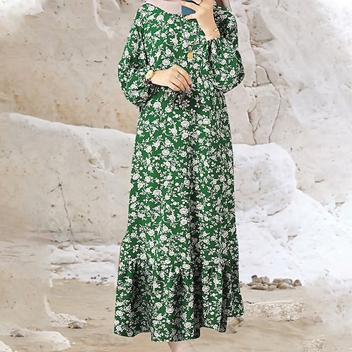 

Women's Casual Dress Floral Dress Long Dress Maxi Dress Green Black Light Green Long Sleeve Floral Print Winter Fall Autumn Winter Dress Fall Dress 2022 M L XL XXL 3XL 4XL 5XL